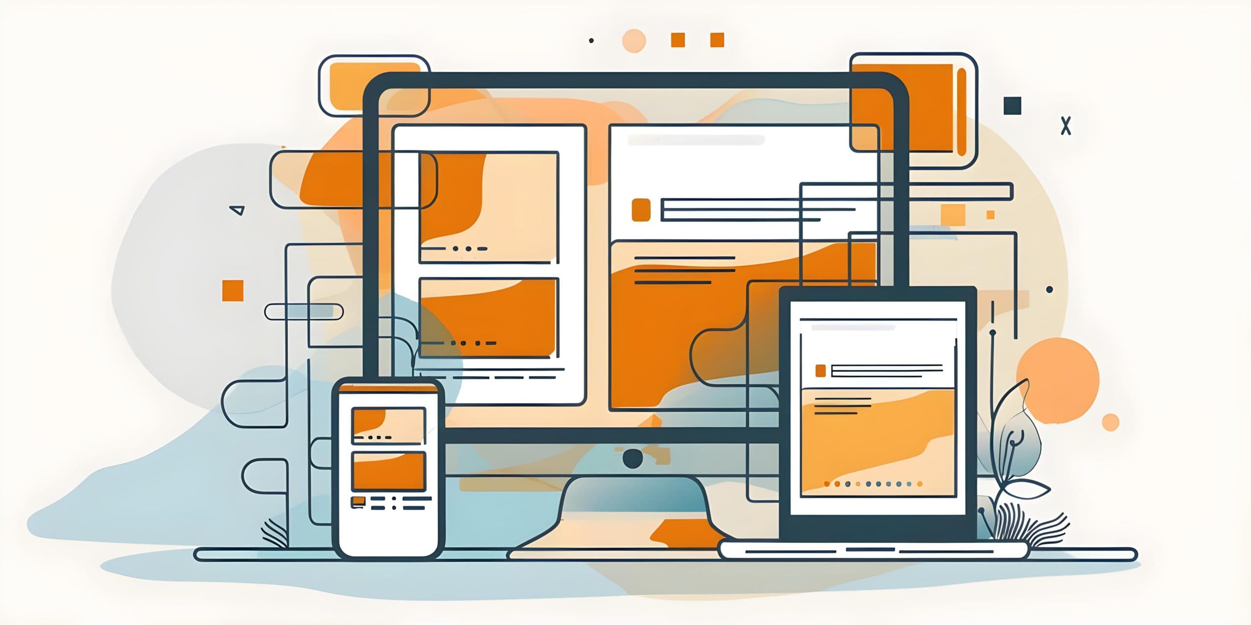 Illustration of a responsive website displayed across desktop, tablet, and mobile screens.
