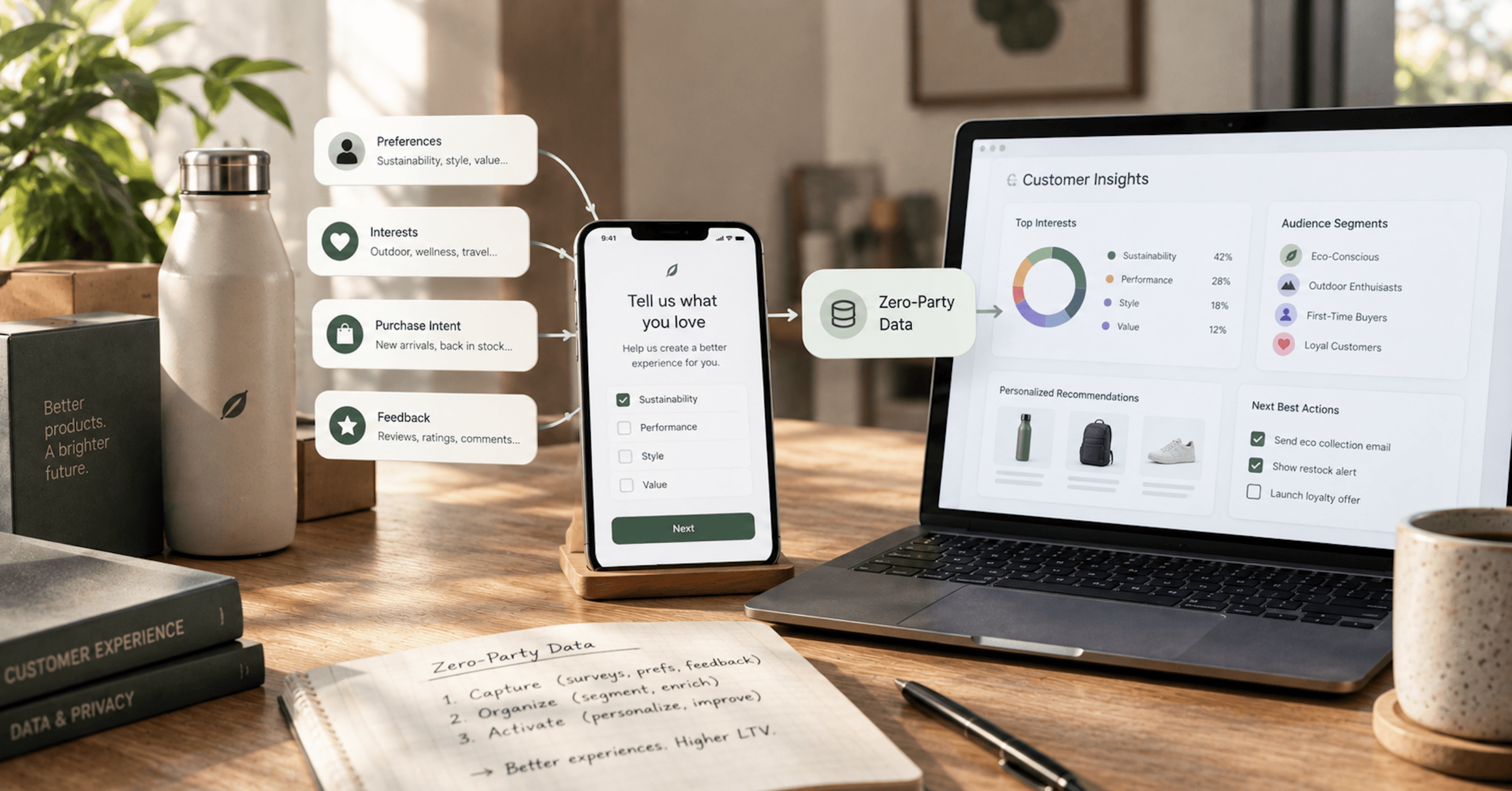 Customer preferences and purchase intent collected through a mobile experience and transformed into audience insights, personalized recommendations, and marketing actions for a DTC brand.