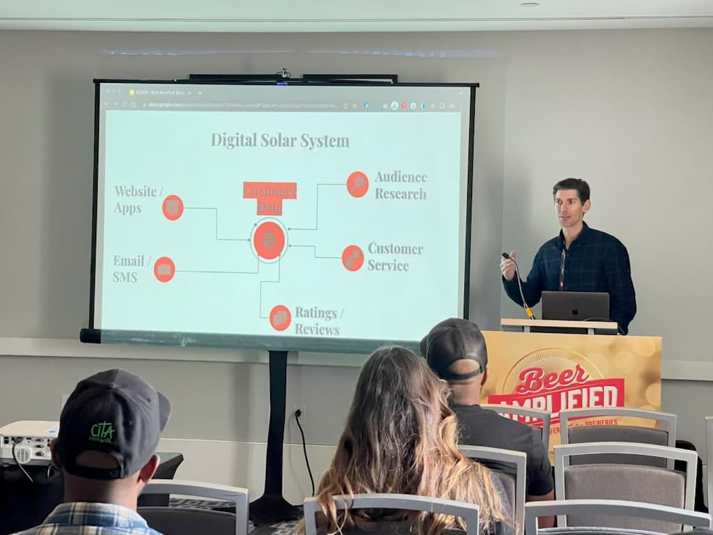 Presenter discussing the Digital Solar System framework at Beer Amplified conference