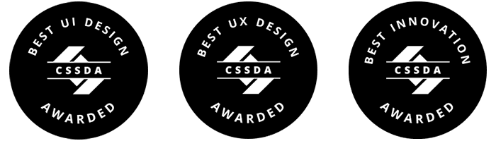 CSSDA awards for Best UI Design, Best UX Design, and Best Innovation