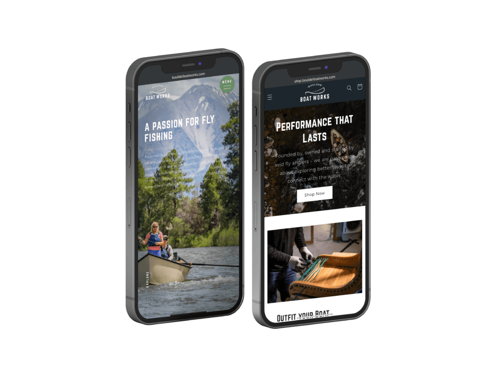 Boulder Boat Works website homepage displayed on two mobile phone mockups