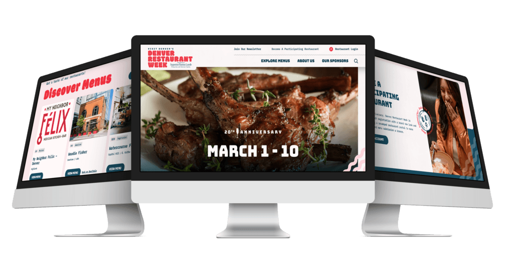 Denver Restaurant Week website on desktop monitor mockups showing March 1-10 hero image