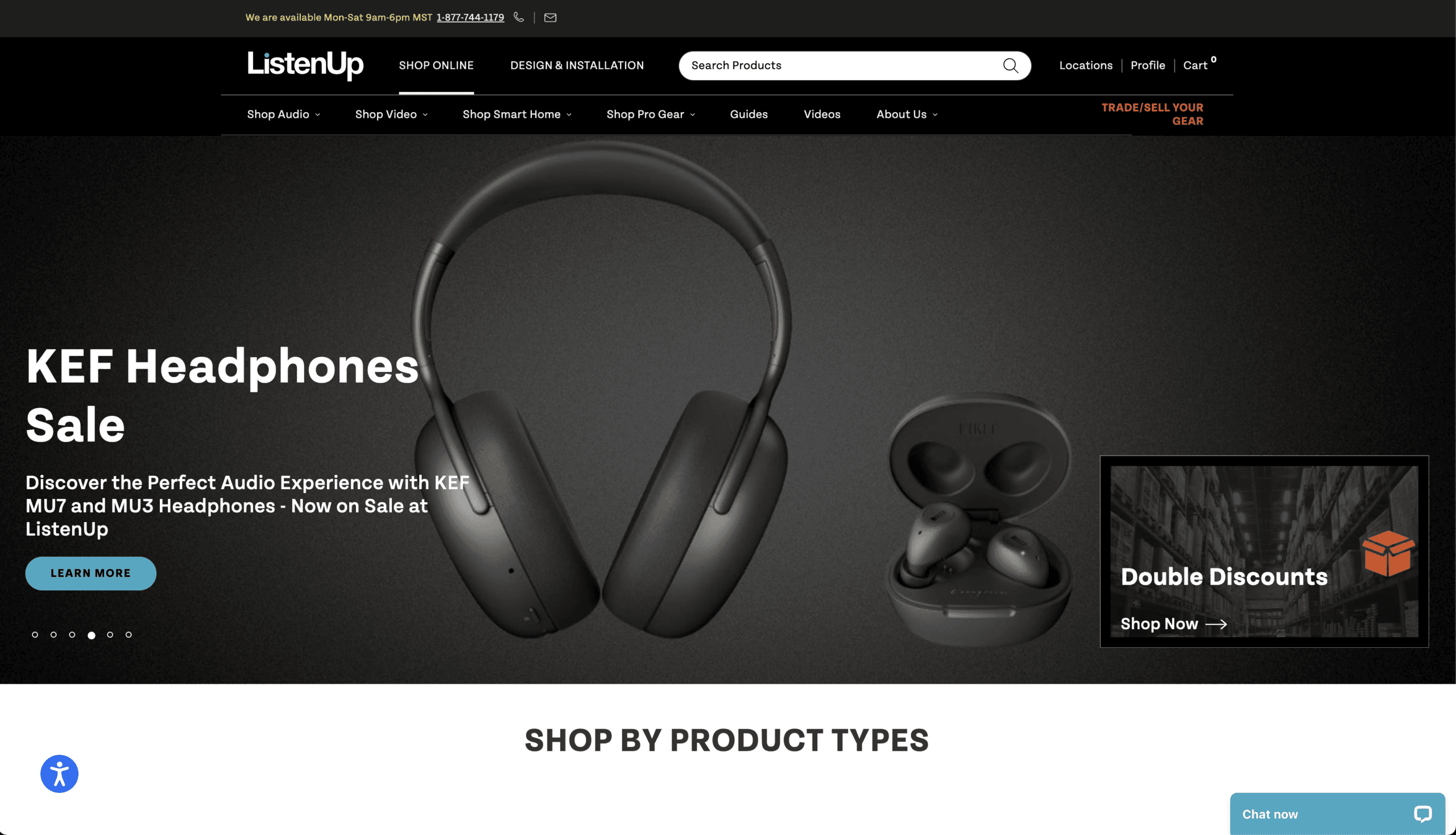 ListenUp ecommerce homepage banner promoting a KEF headphones sale